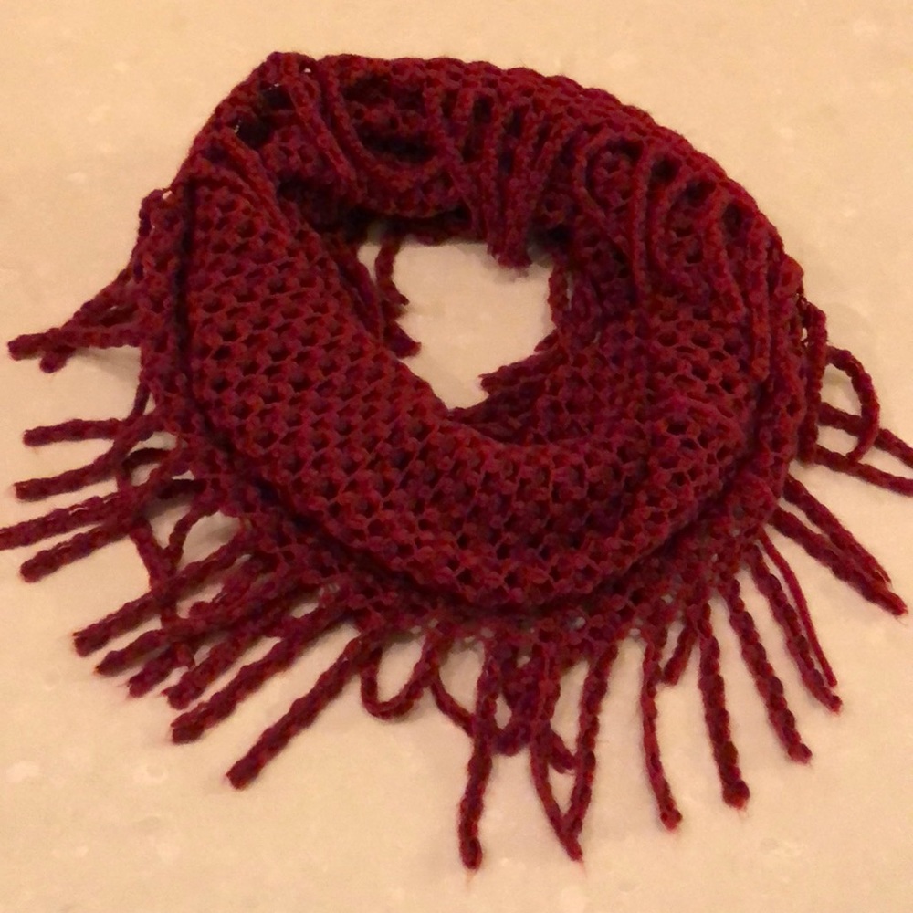 Berry Infinity Scarf with Fringe